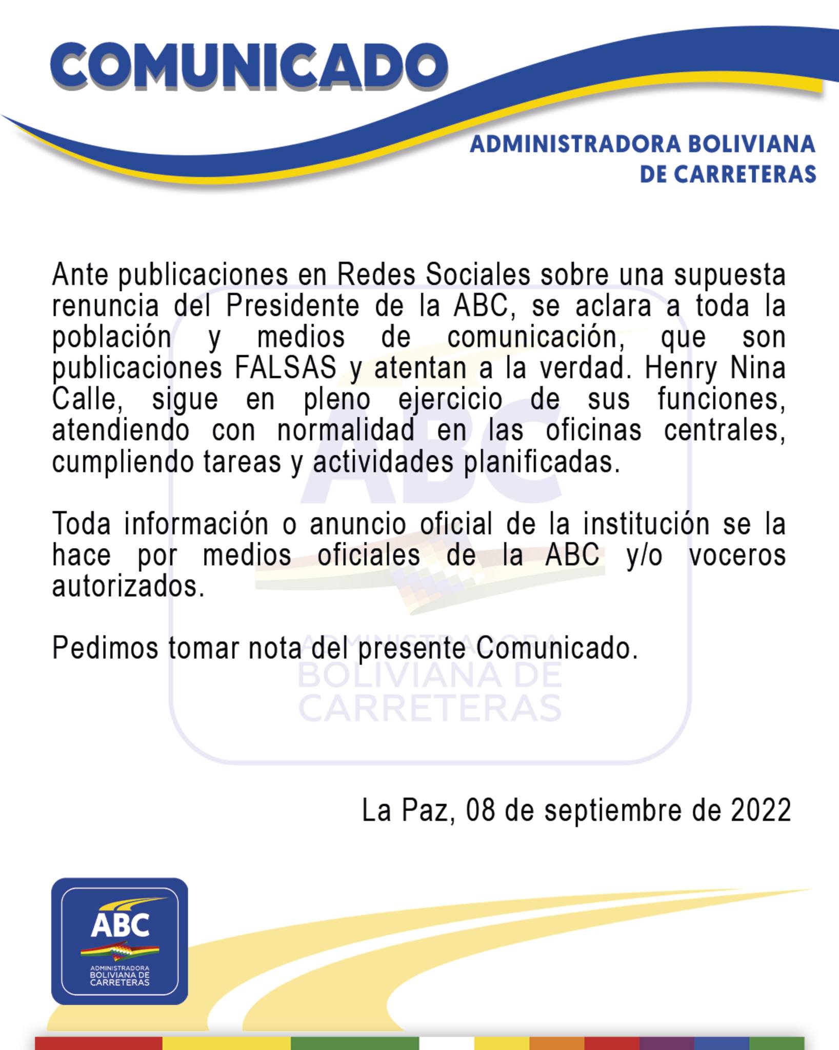 ABC aclara que Nina sigue en pleno ejercicio de sus funciones y cumple tareas con normalidad