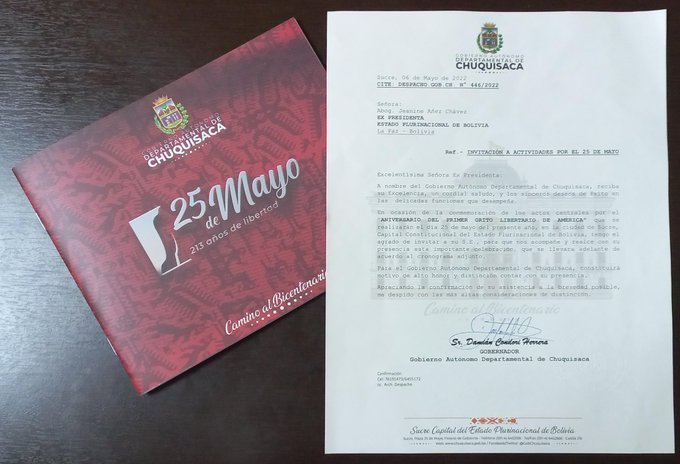 Gobernador Damián Condori invita a Jeanine Áñez a los festejos del 25 de mayo