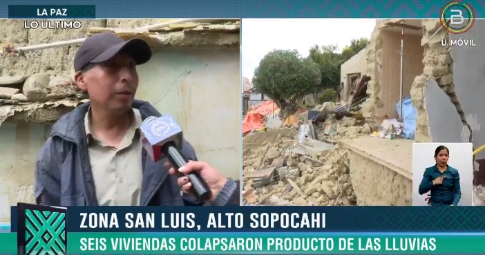 Seis casas de la zona Alto Sopocachi colapsaron en La Paz