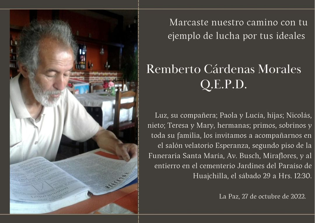 El periodismo boliviano está de luto por el fallecimiento de Remberto Cárdenas 
