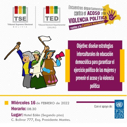 Legisladoras de Oruro participarán del encuentro contra acoso y violencia política hacia mujeres
