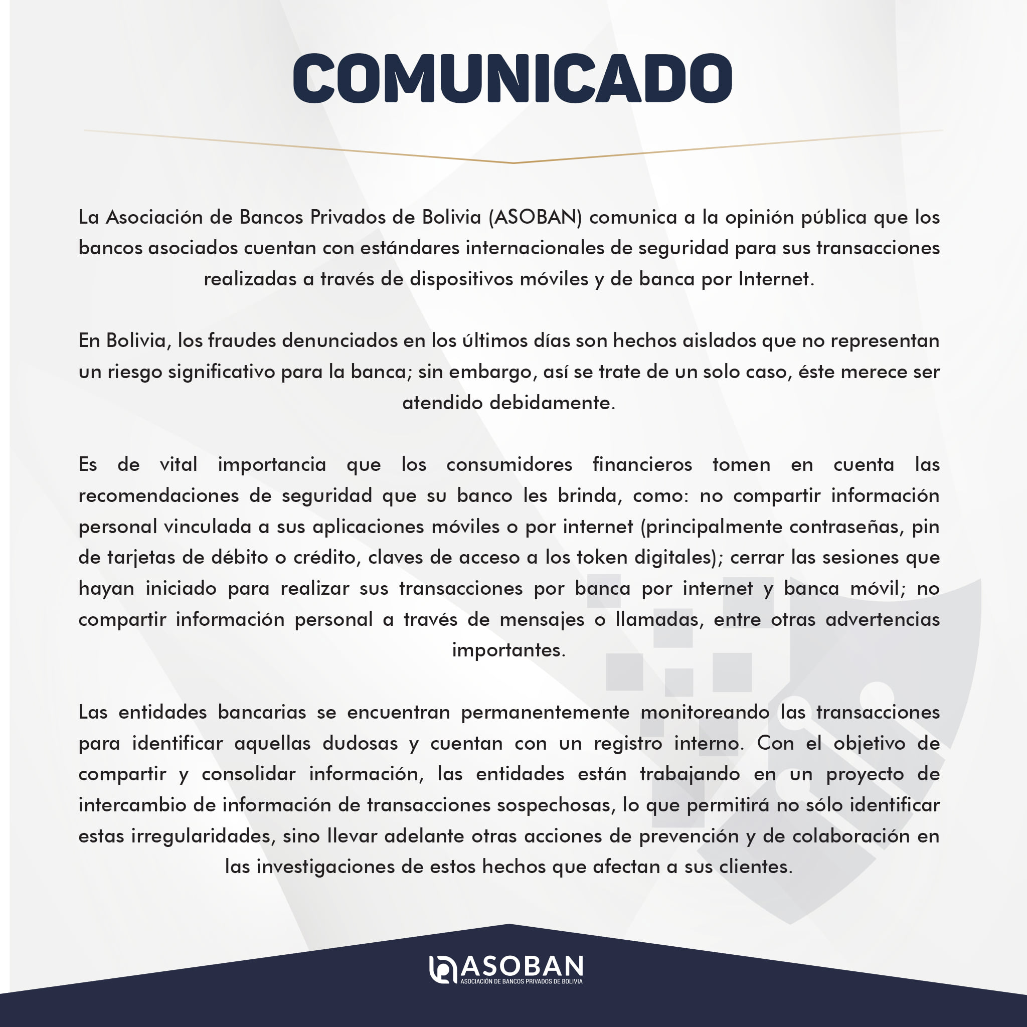 Asoban: Bancos cuentan con estándares internacionales de seguridad para transacciones a través de dispositivos móviles