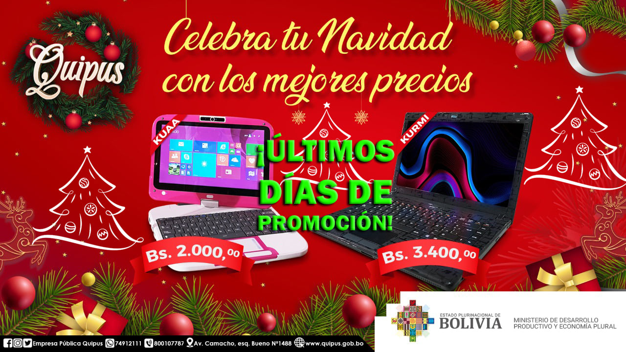 Quipus oferta computadoras portátiles a precios reducidos por las fiestas de fin de año