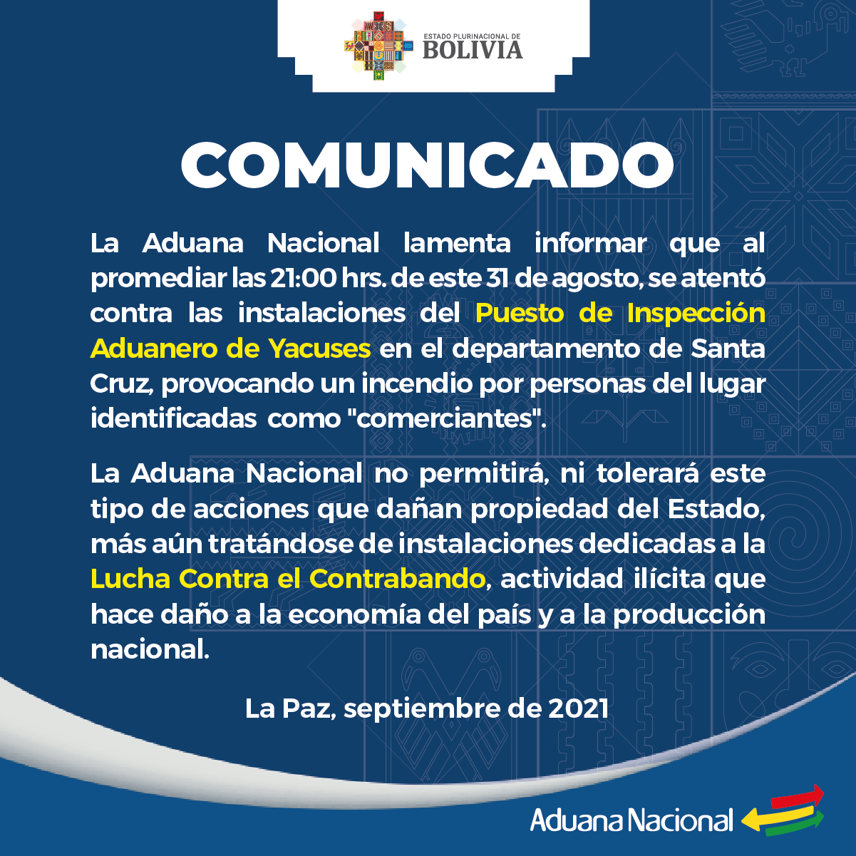Aduana denuncia atentado de presuntos comerciantes contra puesto de inspección en Santa Cruz