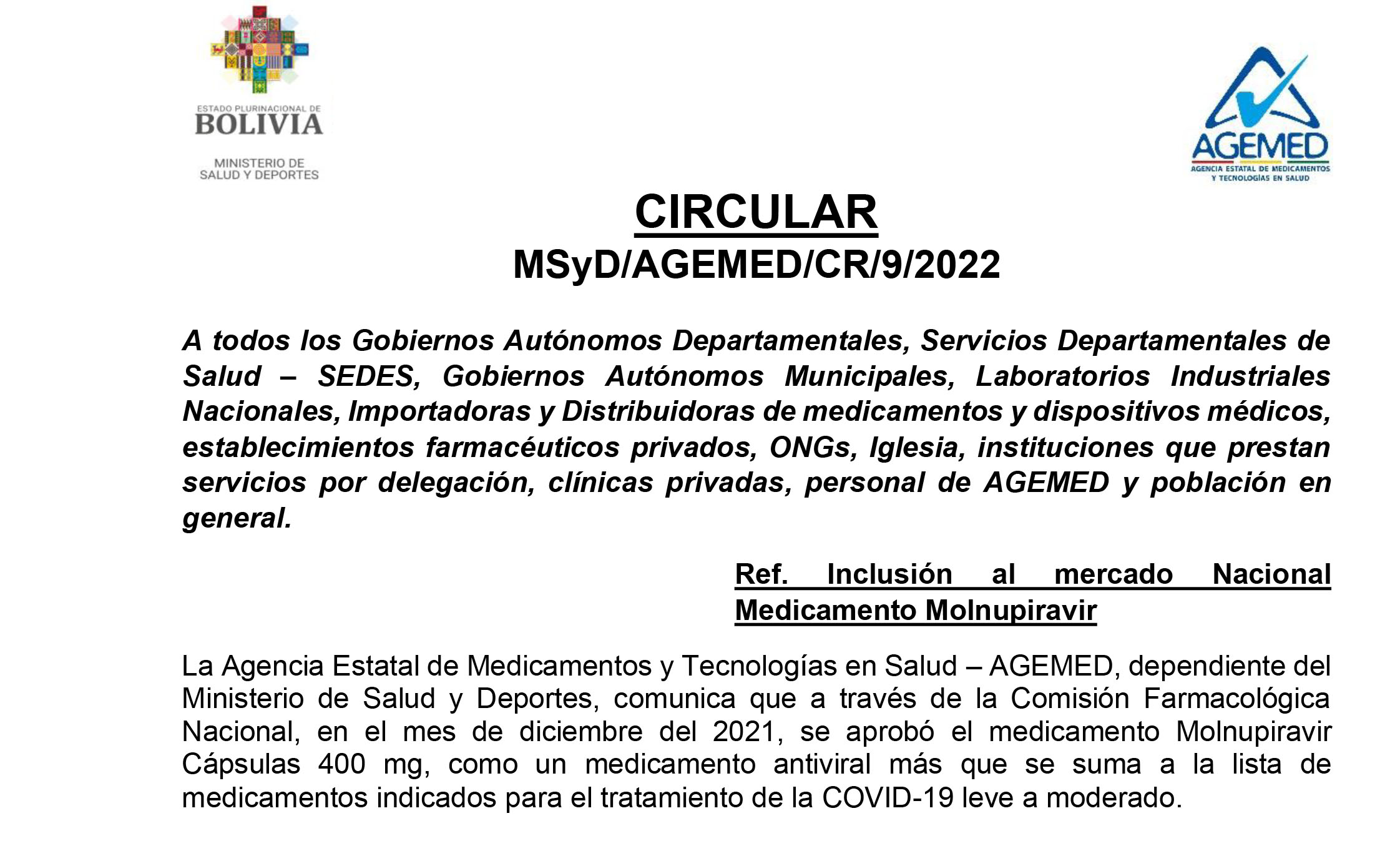 Gobierno autoriza la comercialización de nuevo medicamento para tratamiento del COVID -19