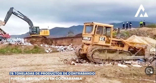 Destruyen 78 toneladas de productos de contrabando comisados en Cochabamba