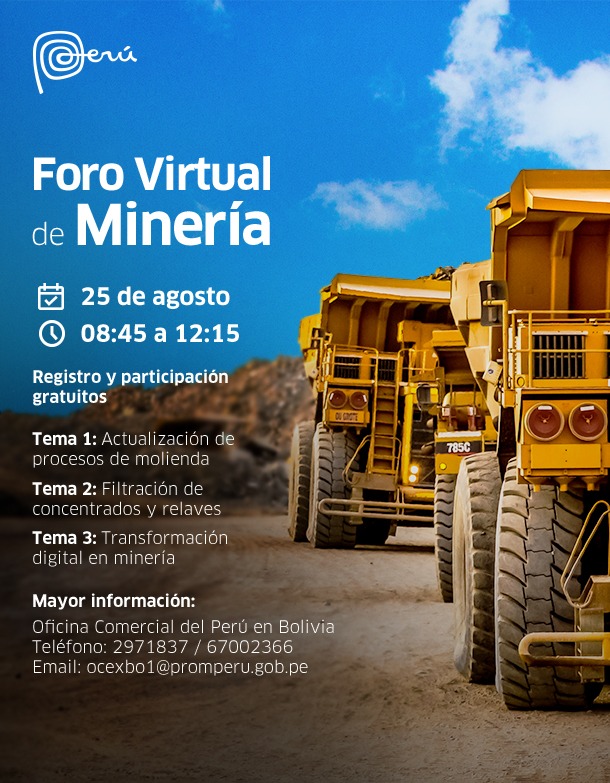 Expertos expondrán la oferta exportable del sector minero peruano al mercado boliviano en un foro
