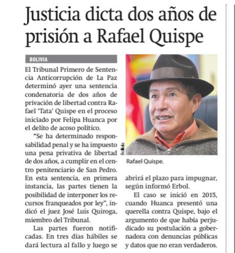 Fotos íntimas, besos, sentencia a dos años de cárcel y comparendo, la mala hora de Rafael Quispe