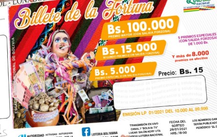 Lotería Nacional sortea ‘Billete de la Fortuna’ de Bs 100 mil el próximo 29 de enero