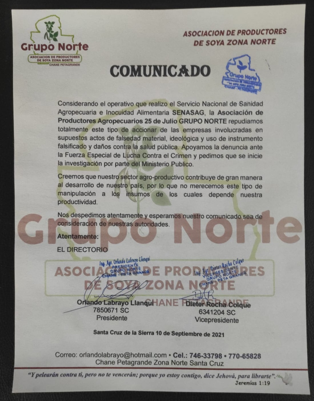 Agricultores apoyan la denuncia sobre caducidad e ilegalidad de productos que hizo el Senasag ante la FELCC