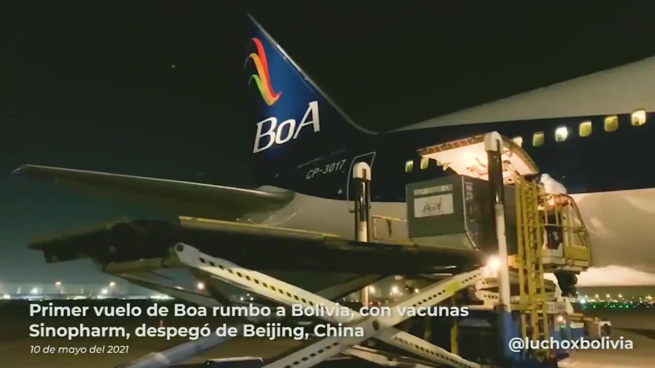 Avión de BoA partió de Beijing con 334.400 vacunas Sinopharm y 2,1 millones de jeringas que llegarán este martes a Cochabamba