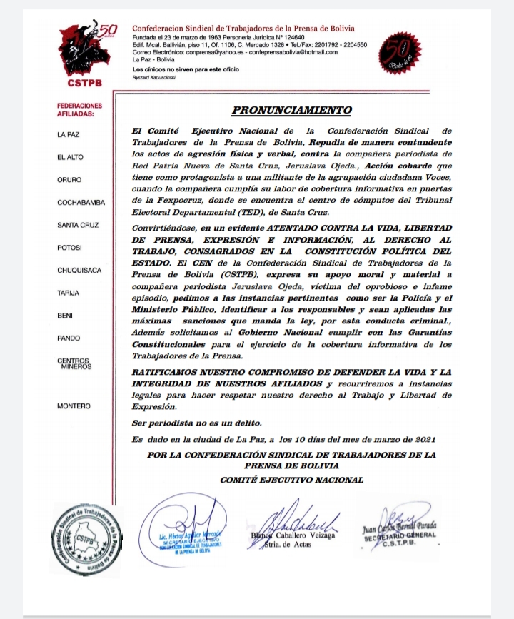 Confederación de la prensa repudia agresión contra periodista de Patria Nueva y pide “máximas sanciones” para los responsables