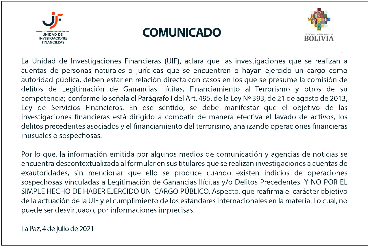 La UIF asegura que investigaciones a cuentas de exautoridades están en relación directa con la presunta comisión de delitos