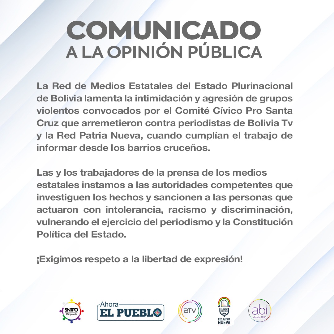 Red de Medios Estatales exige respeto a la libertad de expresión ante agresiones que sufrieron sus periodistas