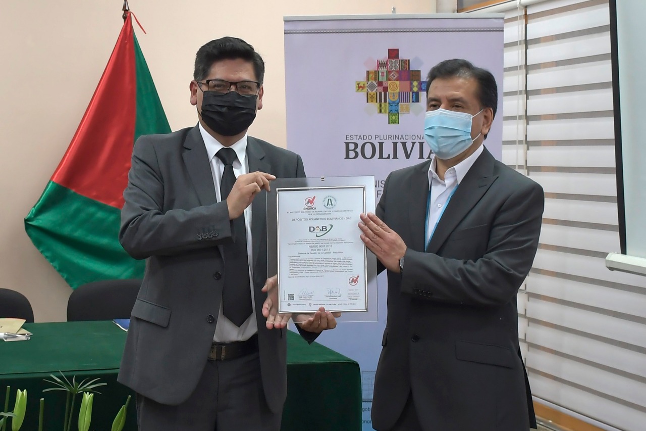 Empresa pública Depósitos Aduaneros recibe la certificación ISO 9001:2015 de Ibnorca