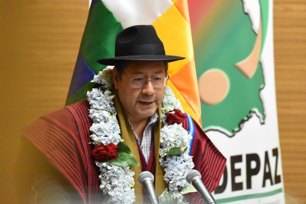 Presidente Luis Arce Catacora junto al vicepresidente, David Choquehuanca participan del 6to. Aniversario de la Asociación de Gobiernos Municipales de La Paz (Agamdepaz). 2