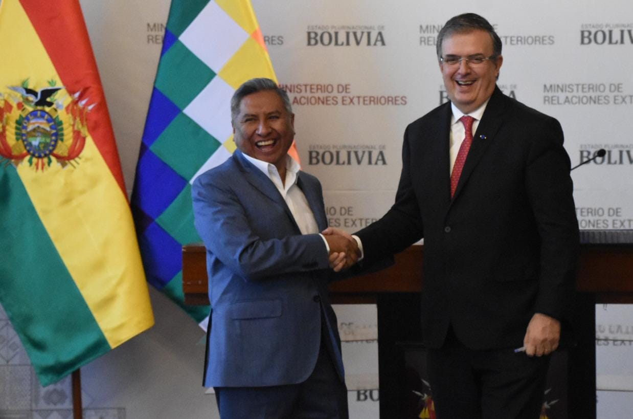 Conferencia de prensa del Ministro de Relaciones Exteriores, Rogelio Mayta y del Secretario de Relaciones Exteriores de los Estados Unidos Mexicanos Marcelo Ebrard Casaubon sobre su visita oficial a Bolivia