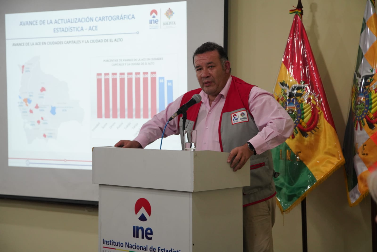 El Director general ejecutivo del Instituto Nacional de Estadística (INE), Humberto Arandia, informa de los avances de la Actualización Cartográfica Estadística registra un avance del 68% a nivel nacional