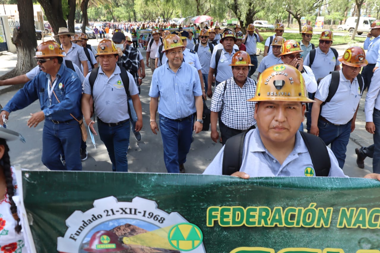 El Presidente del Estado Luis Arce participa en Tarija de la marcha y XXVII Congreso Nacional Ordinario de la Federación Nacional de Cooperativas Mineras de Bolivia, FENCOMIN