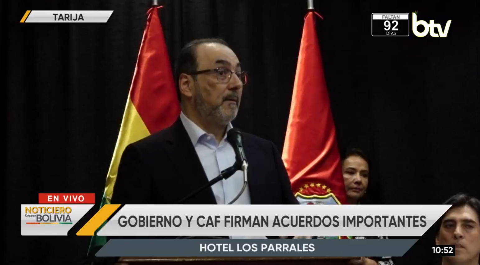 Presidente de la CAF, Sergio Díaz-Granados, en Tarija. Foto: Captura Bolivia Tv.