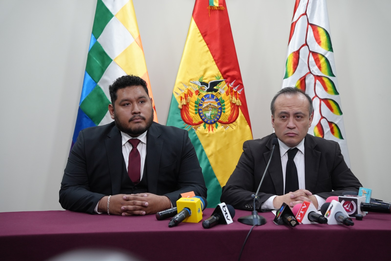 Conferencia de prensa para informar sobre cobros ilícitos a cambio de puestos. Foto: Ministerio de Desarrollo Productivo, Rural y Agua.