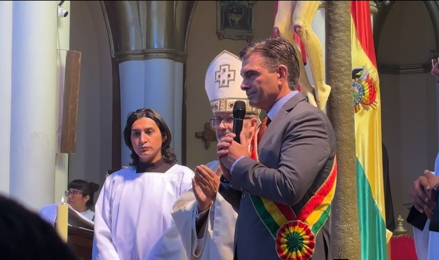 Presidente Rodrigo Paz en Te Deum por el aniversario de Oruro. Foto: Captura GADO.