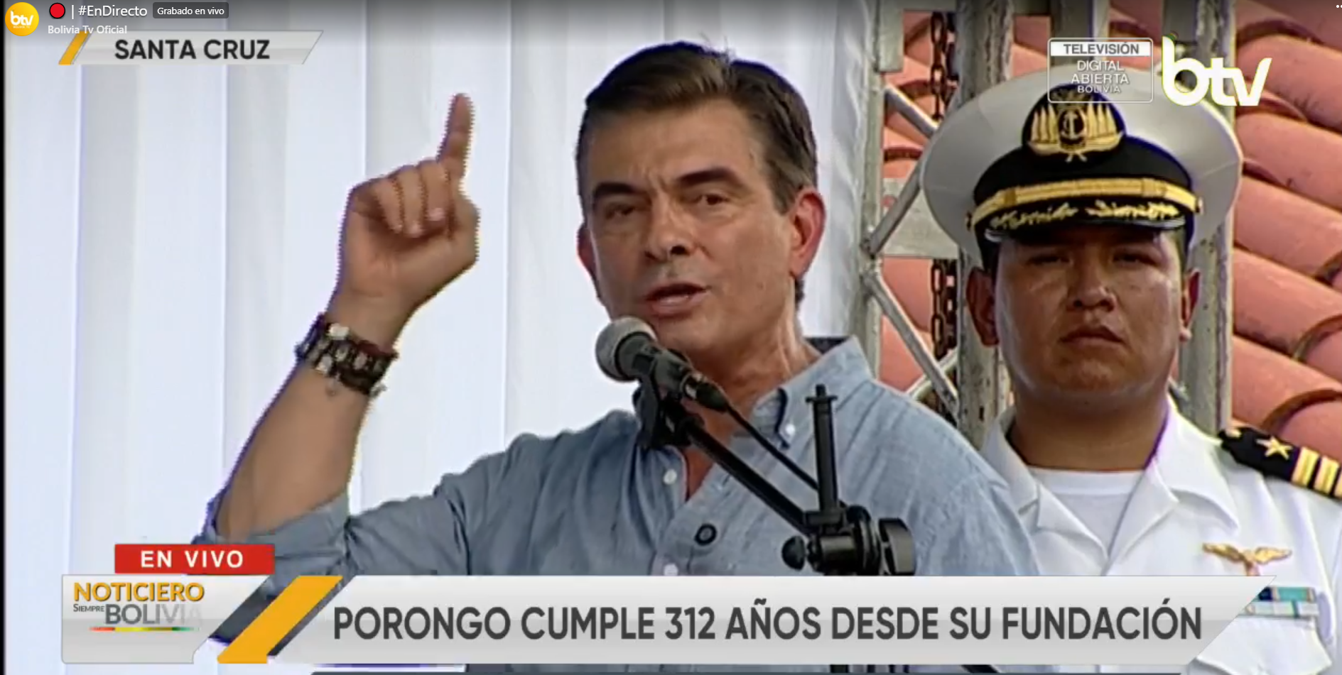 El presidente de Bolivia, Rodrigo Paz, en Porongo. Foto: Captura Bolivia Tv.