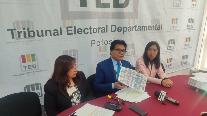 El presidente del TED de Potosí, Víctor Vega, en conferencia de prensa. Foto: TSE