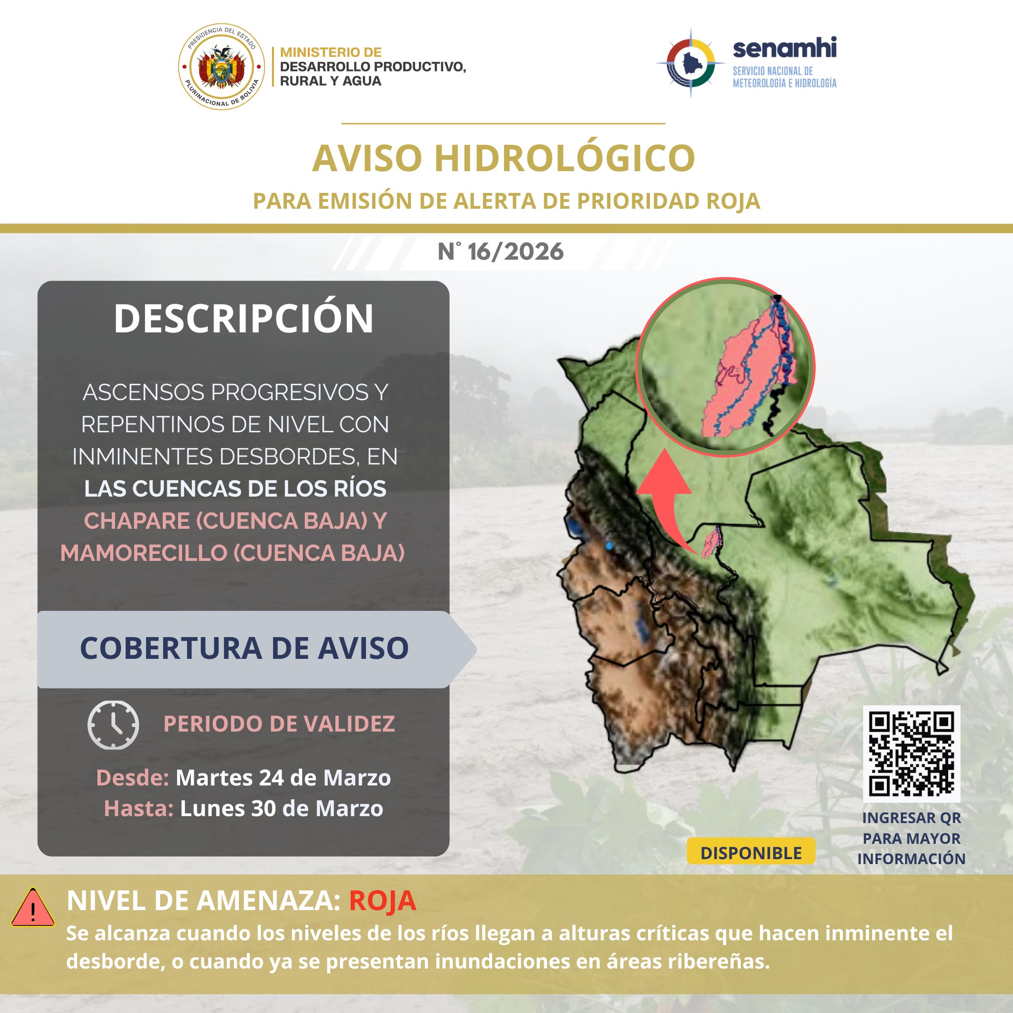 Alerta roja emitida por el Senamhi.