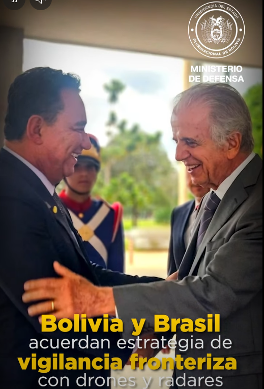 Saludo entre ministros de Defensa de Bolivia, Marcelo Salinas, con el ministro de Defensa de Brasil, José Múcio Monteiro Filho. Foto: Captura Ministerio de Defensa Bolivia.