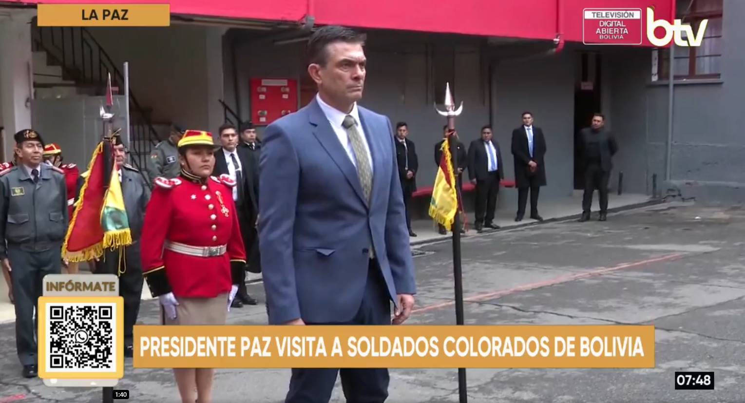 Visita del presidente de Bolivia, Rodrigo Paz, a los Colorados de Bolivia. Foto: Captura Bolivia TV.