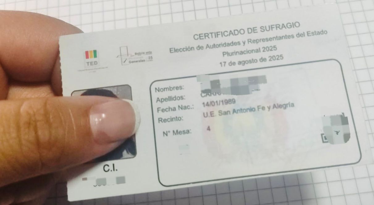 Boleta de sufragio de las elecciones subnacionales 2026. Foto: ABI.