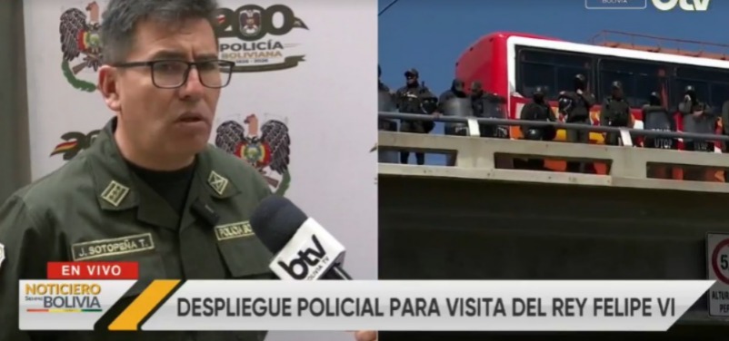 El comandante departamental de la Policía, coronel Juan Sotopeña. Imagen: Captura Bolivia Tv.