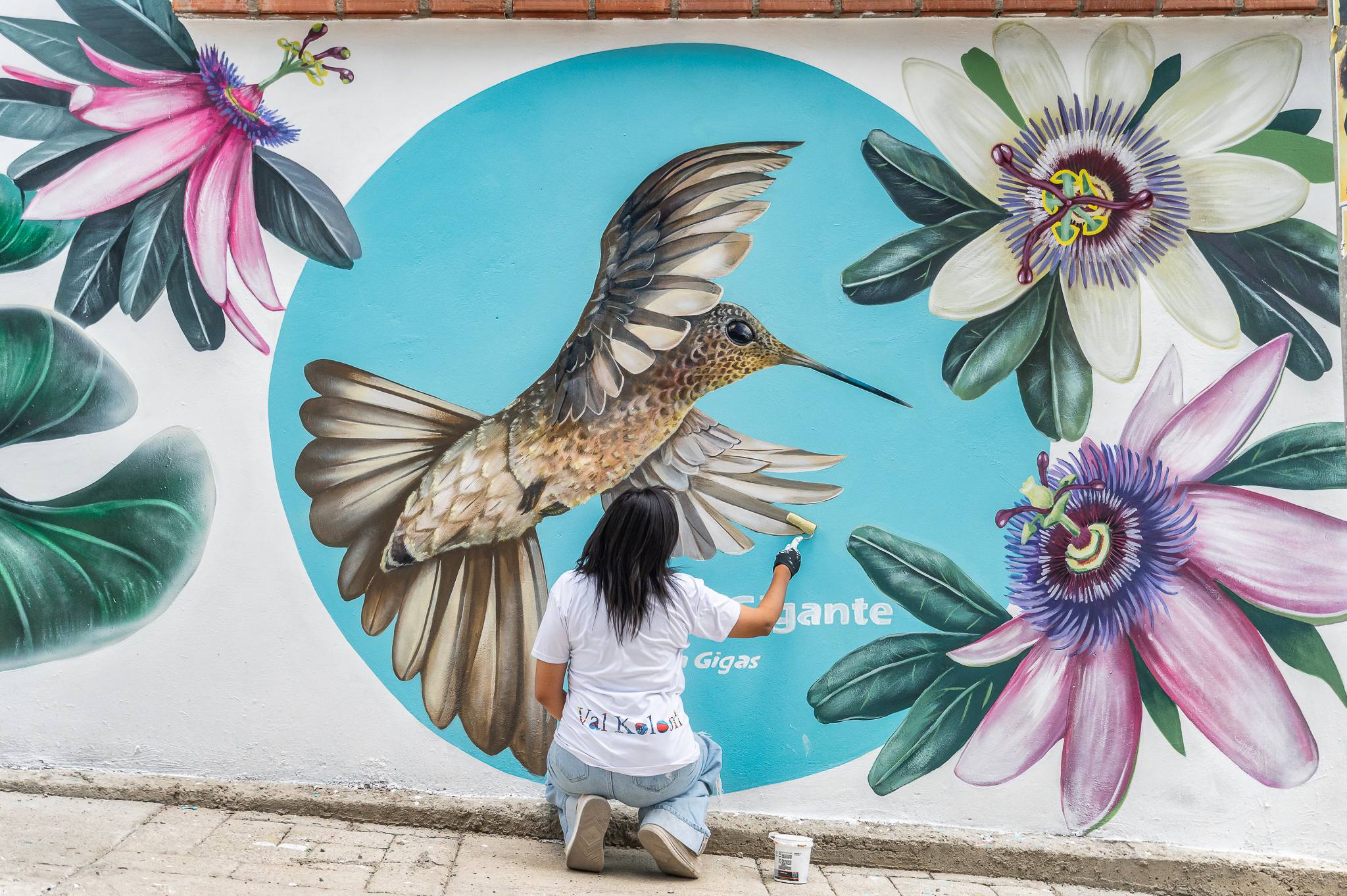 El colibrí, parte del nuevo mural en la zona sur de La Paz. Foto: Val Kolosh-Daniel Quiroga Miranda.