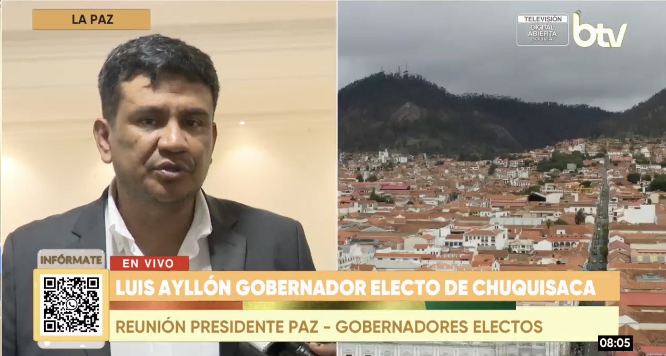 Entrevista con el gobernador de Chuquisaca en La Paz. Foto: Captura.