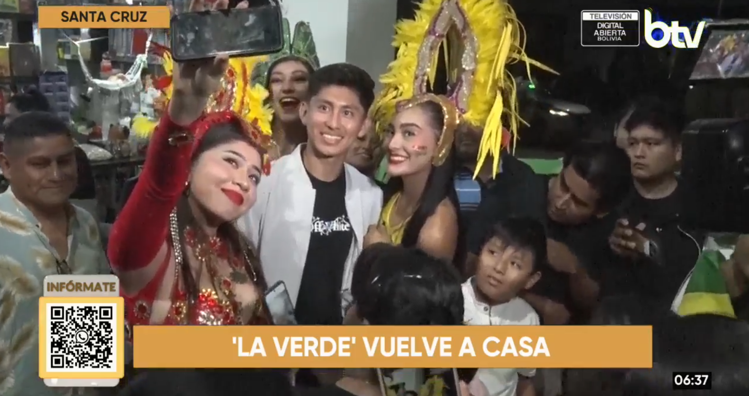 Miguel Terceros a su llegada al aeropuerto de Viru Viru en Santa Cruz tras el repechaje por el Mundial 2026. Foto: Captura Bolivia TV.