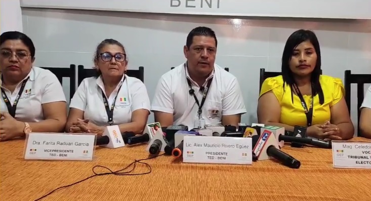 Vocales del TED Beni en conferencia de prensa. Foto: Captura de pantalla.