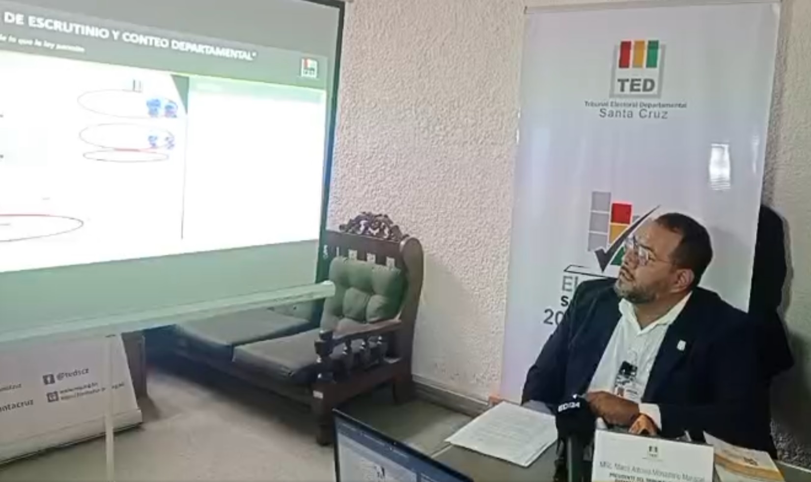 El presidente del TED Santa Cruz, Marco Antonio Monasterio. Foto: Captura de pantalla.