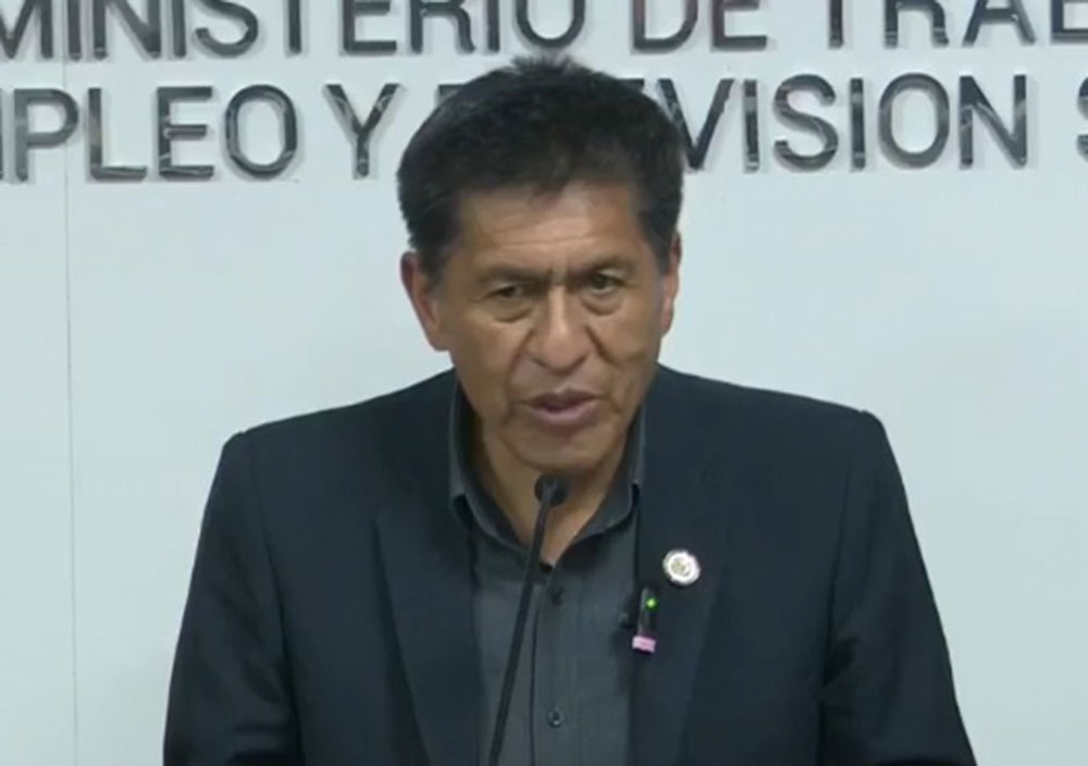 El ministro de Trabajo, Edgar Morales, en conferencia de prensa. Foto: captura video