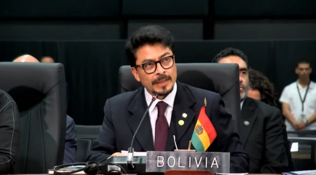 El canciller Fernando Aramayo durante su intervención en la Asamblea General de la ONU, en Panamá. Imagen: Captura.