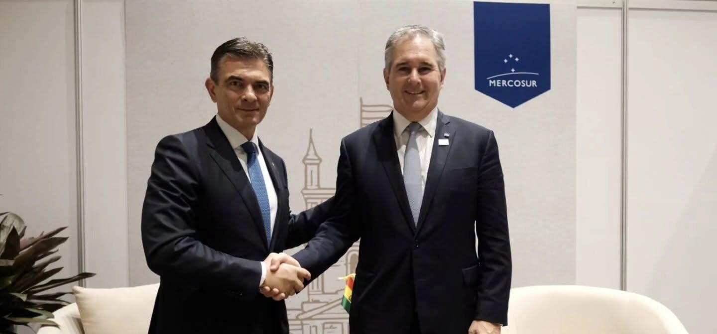 El Presidente de Bolivia (Izq.) y el Canciller de Argentina (Der.). Foto: Redes sociales Rodrigo Paz.