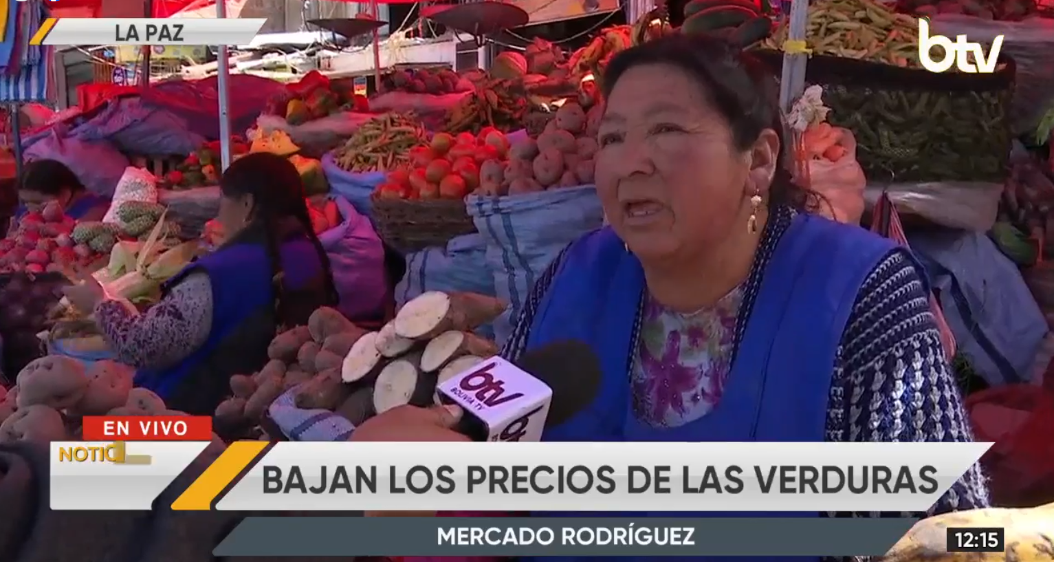 Bajan precios de verduras en el Mercado Rodríguez. Foto: Captura Bolivia Tv.