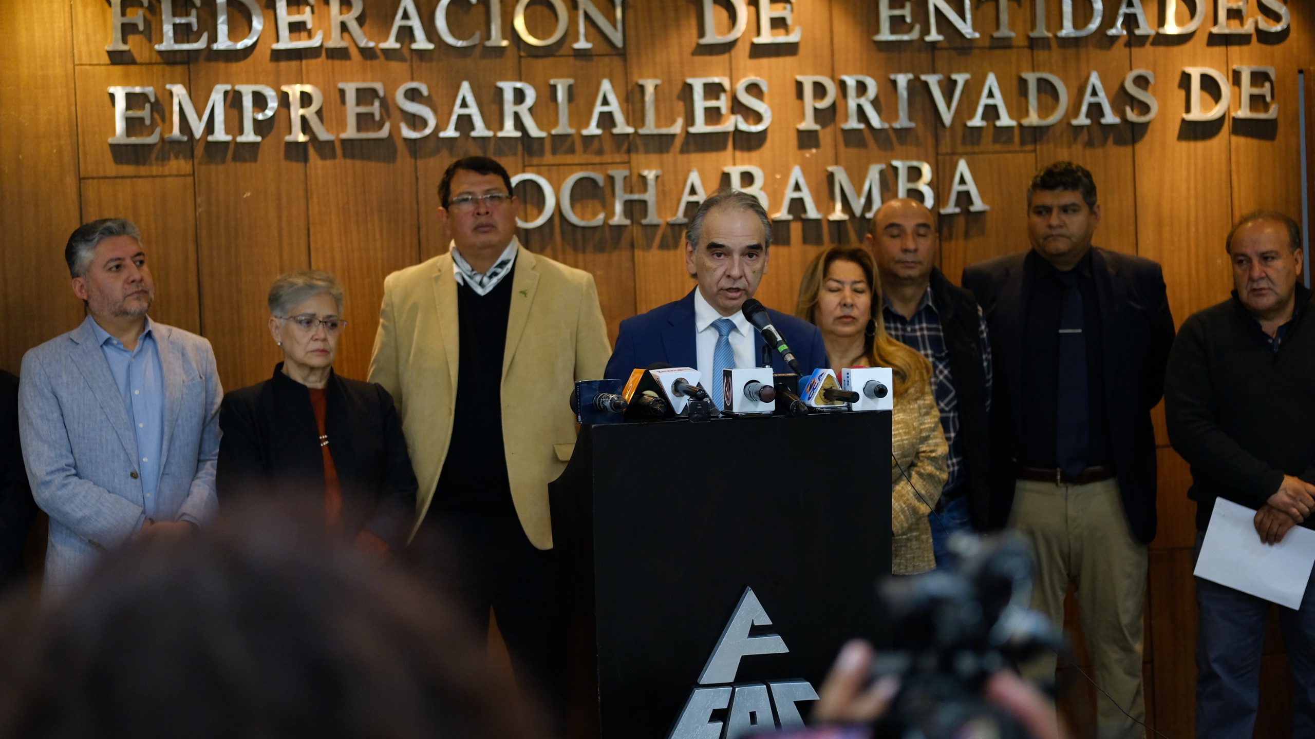 Conferencia de prensa brindada por los empresarios privados de Cochabamba. Foto: FEPC.