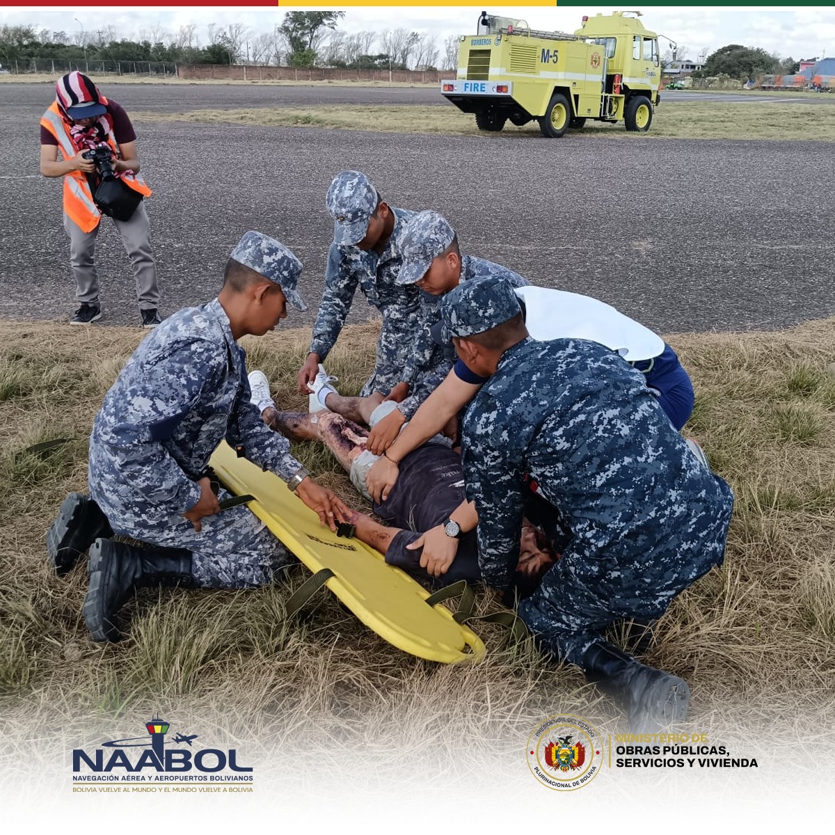 Primer simulacro realizado en el aeropuerto del Trompillo en Santa Cruz. Fotos: Naabol.