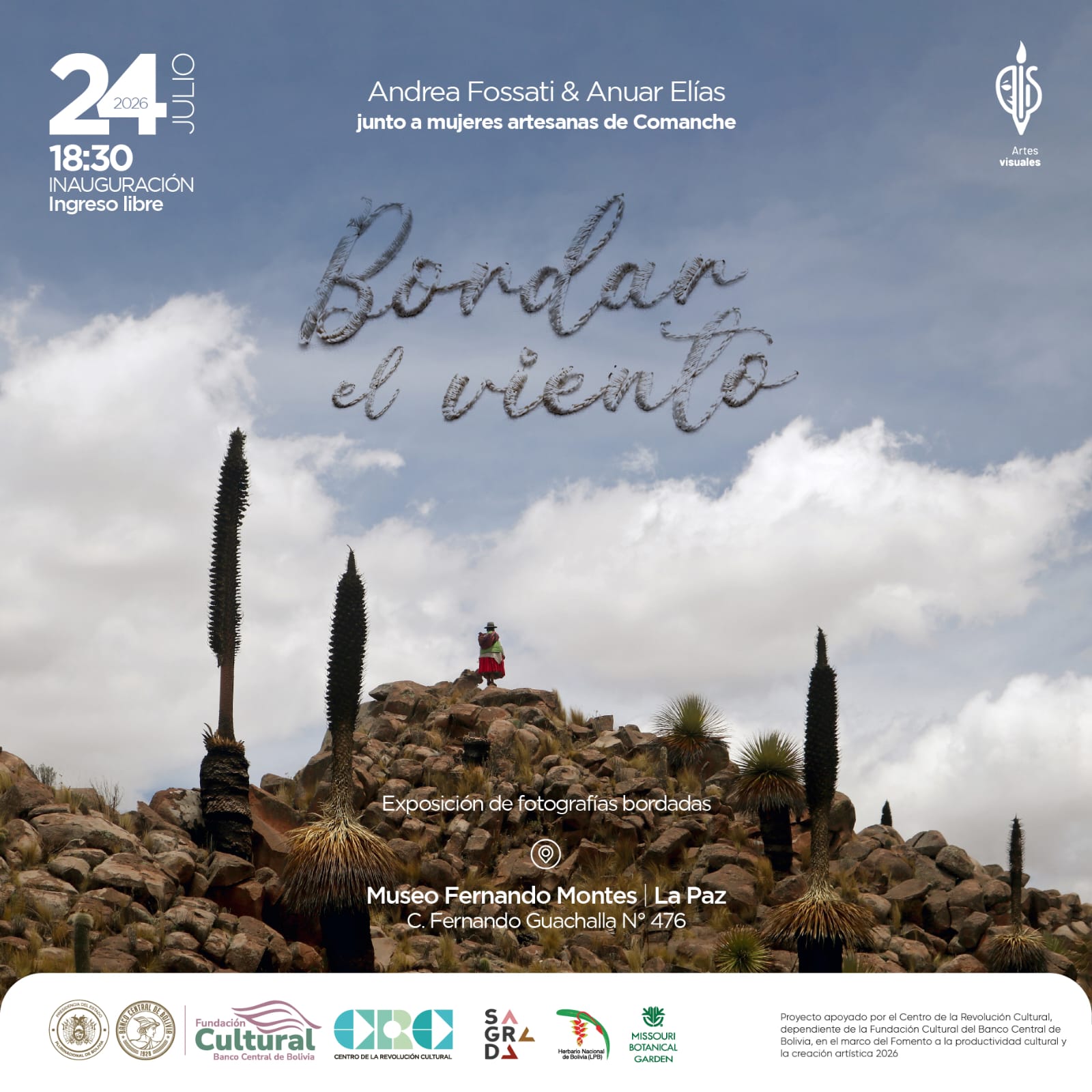 Afiche de invitación para la participación en exposición "Bordar en el Viento".