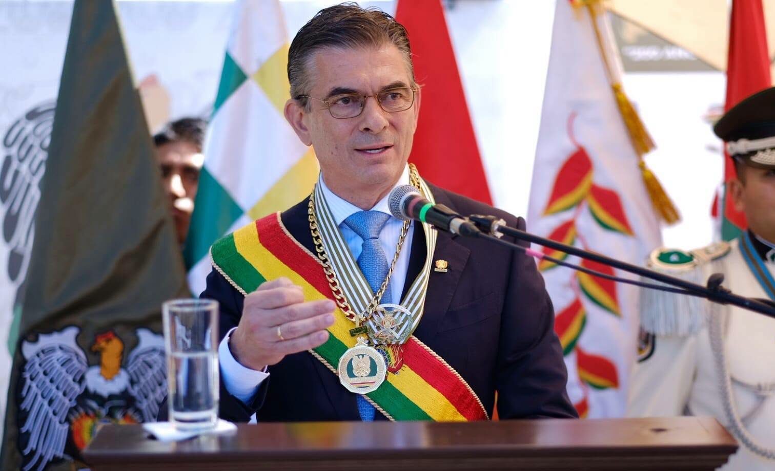 El presidente Rodrigo Paz durante su discurso por los 200 años de la Policía Boliviana.