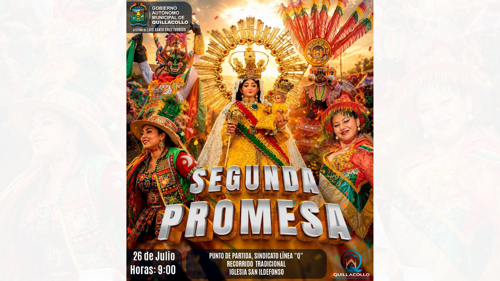 Afiche de invitación a la segunda promesa por la Virgen de Urkupiña. Foto: Alcaldía de Quillacollo.