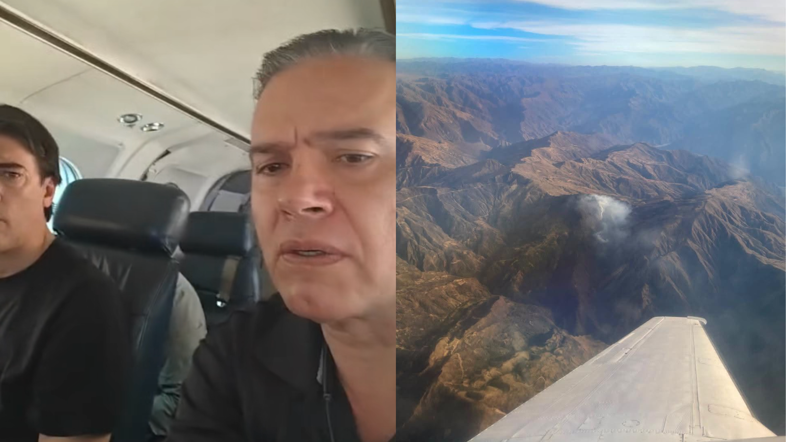 Sobrevuelo de autoridades nacionales a incendio en San Lorenzo en Tarija. Fotos: Ministerio de Defensa.