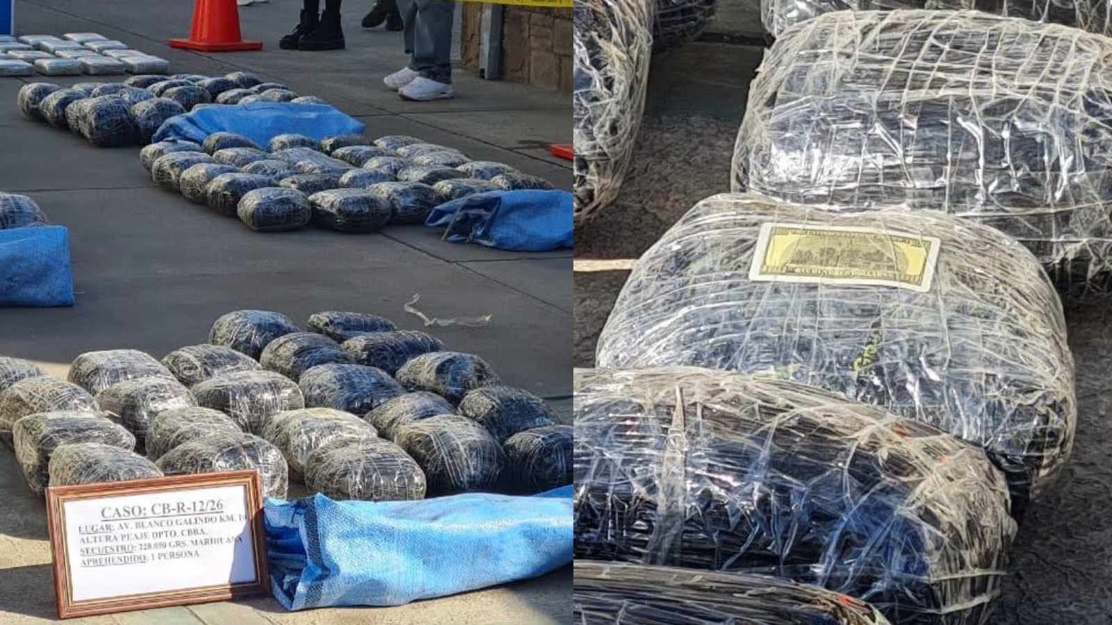 Droga secuestrada en operativo de la Felcn en Cochabamba. Foto: Bolivia Tv.