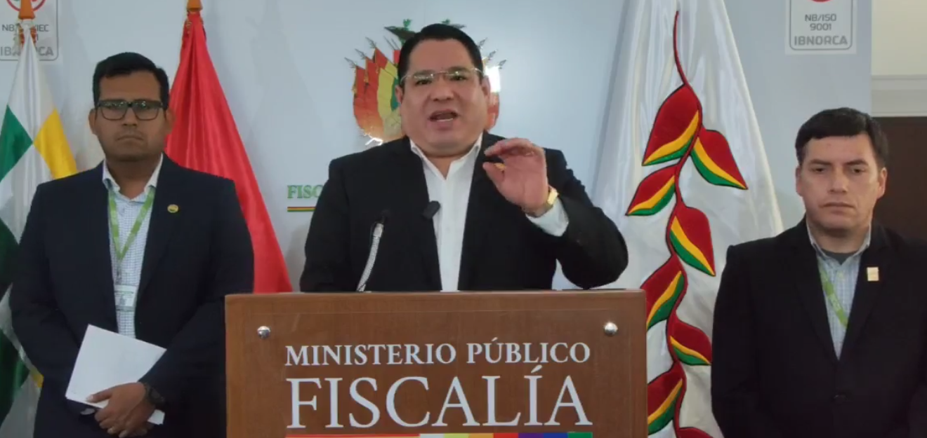 Conferencia del fiscal general del Estado, Roger Mariaca. Foto: Captura Fiscalía General del Estado.